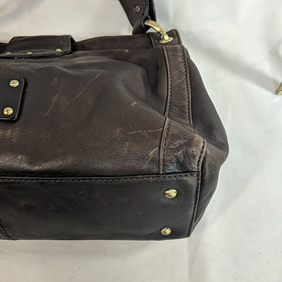 Ri2K Leather Dark Brown Gold Shoulder Purse Bag Adjustable Strap Y2K - Picture 9 of 15